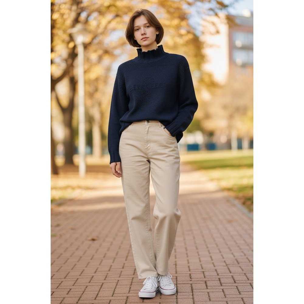 Lauren Ralph Lauren Sweater P/M Navy Blue Excellent Silk Blend Anchor Mock Neck